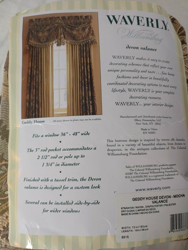 WAVERLY Rare Williamsburg Devon Valance Damask Mocha 72"× 18" Tassel Trim (#148) - Picture 7 of 7