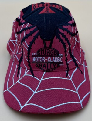 Sturgis 2004 Motor Rally Hat Embroidered Red w/ Spider & Web Used Sturgis Rally