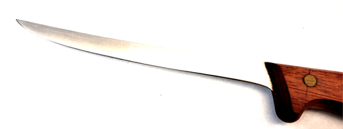 Cuchillo para filete vintage Sandvik con mango de madera remachada con vaina de cuero 11,5" - Imagen 12 de 12