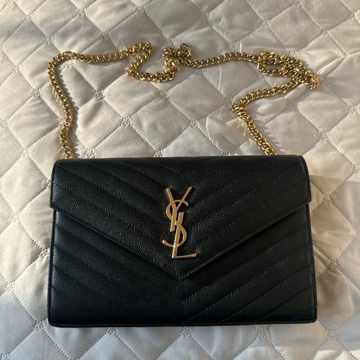YSL Monogram Large Wallet on Chain in Grained Leather | eBay