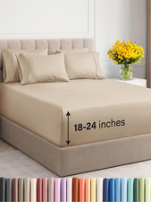 Cooling Extra Deep Queen Sheet Set - 6 Piece Luxury Bedding - Cream