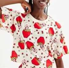 Strawberry Shortcake All Over Print Women’s Juniors Boxy T-Shirt Size L