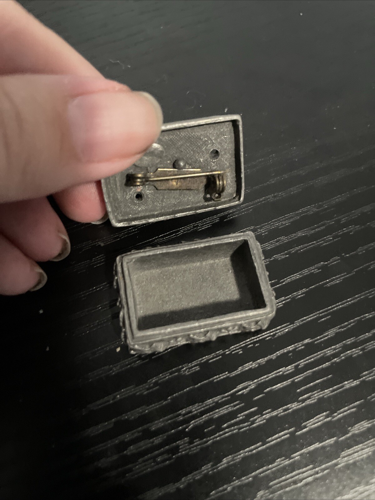 Vtg Torino Pewter Trinket Box Pin Set Unicorns Tiny