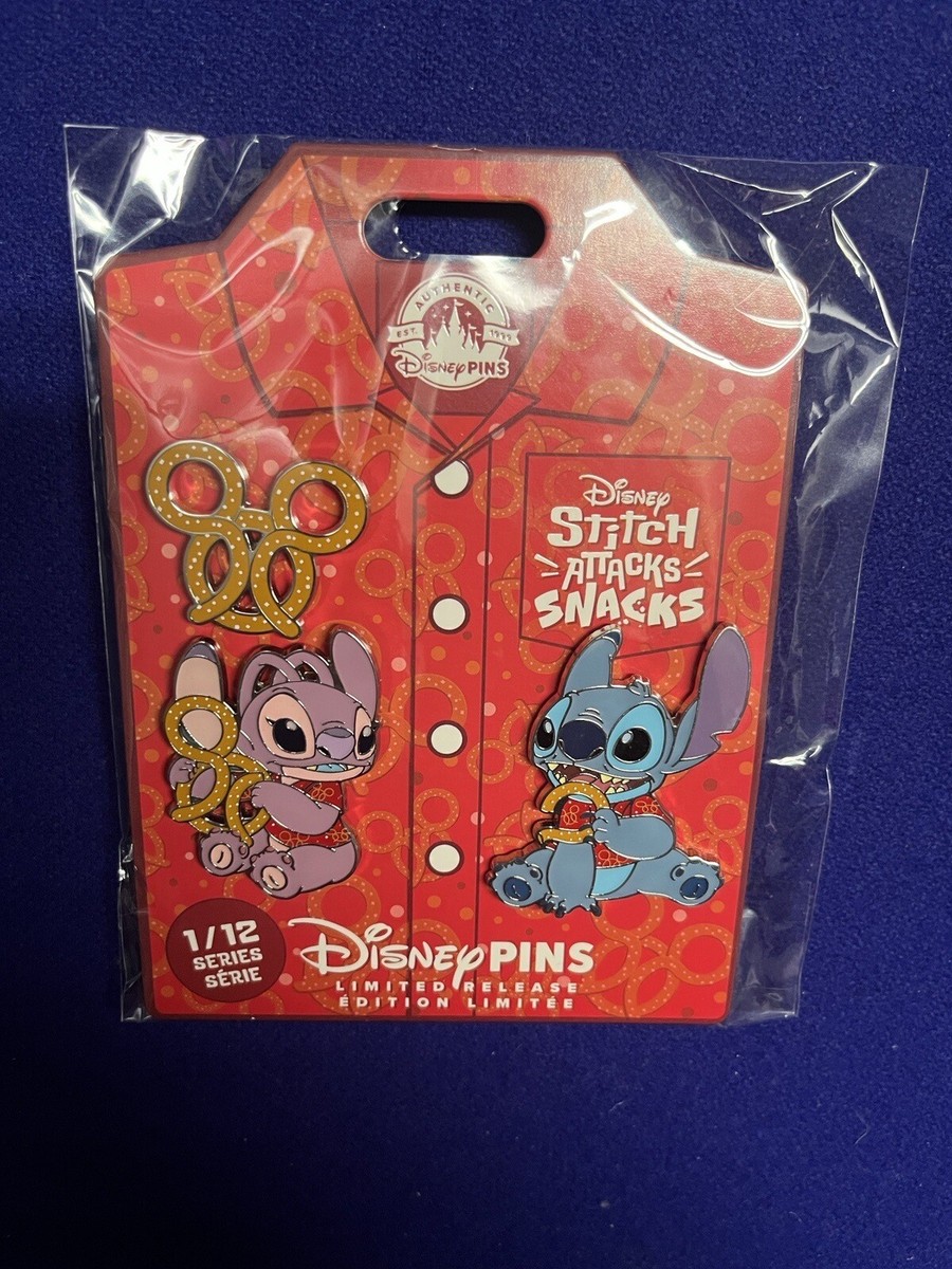2024 Disney Parks Stitch Attacks Snacks Mickey Pretzel Pin Set