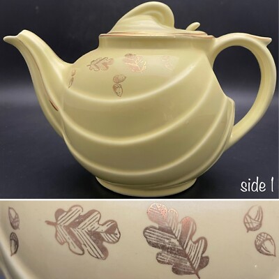 Hall China Art Deco Parade 0799 Canary Yellow 1956 Teapot Hook Lid USA 6 Cup