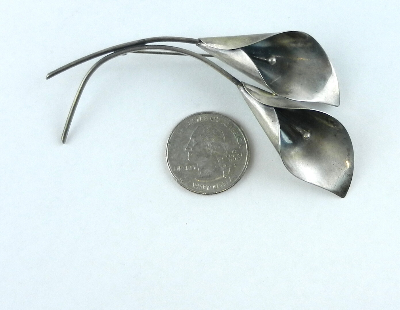 Vintage Sterling Silver NYE Double CALLA LILY Brooch/Pin  Patina      S29