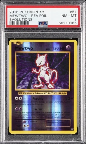 2016 POKEMON XY EVOLUTIONS #51 MEWTWO-REVERSE FOIL PSA 8