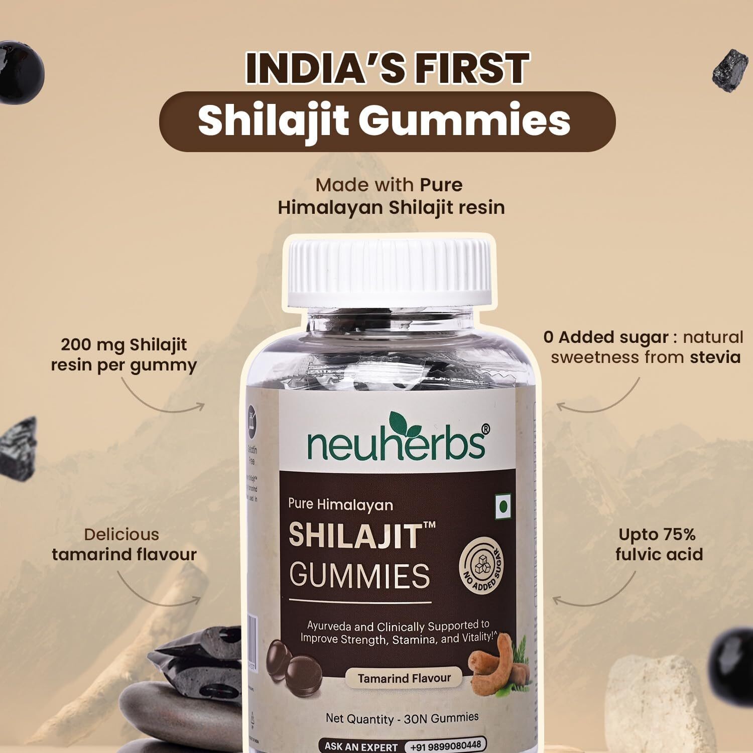 Neuherbs Pure Himalayan Shilajit Resin Gummies Energy - 30 Shilajit Gummies