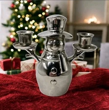 Vtg Snowman Figural Candelabra Silver Plated Holiday Christmas Decor Chunky