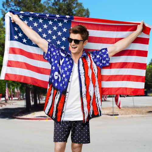 Patriotic Shirts for Men 4th of July America Flag Hawaiian Shirt Button Down ... - Picture 2 of 7