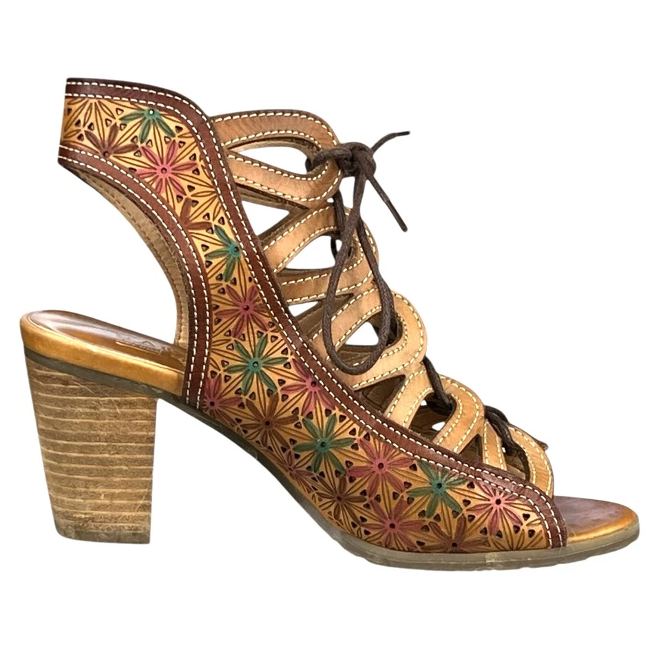 L’artiste X Spring Step Laure Brown Lace Up Heeled Sandals Size 37 US 6.5/7 - Image 4 of 4