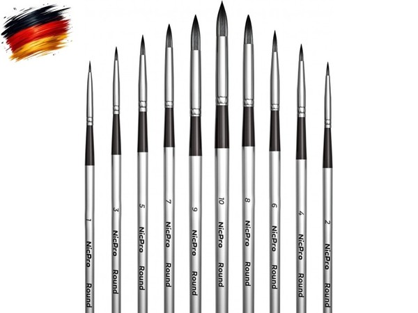 10 Nylon Aquarellpinsel Set, Runder Pinsel FüR Aquarell, Wasserfarben, Acryl,-image
