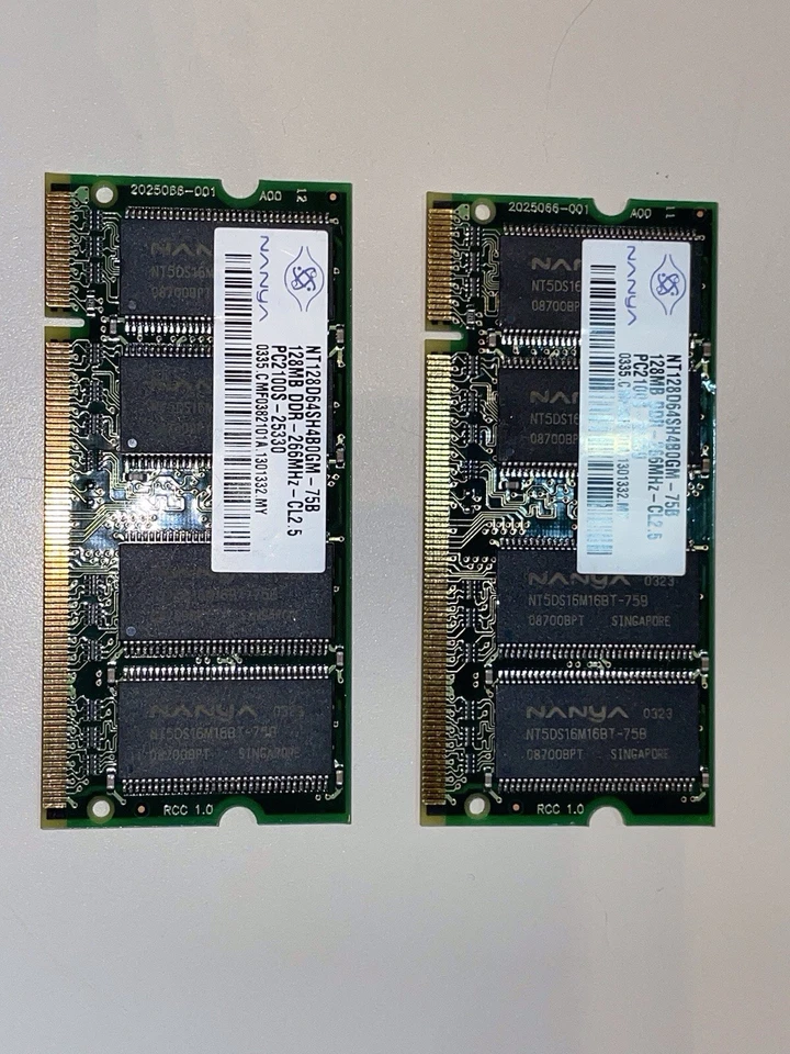 Nanya 128MB x 2 (256MB Total) DDR-266MHZ PC2100S RAM SODIMM Laptop Memory RAM - Image 2 of 4