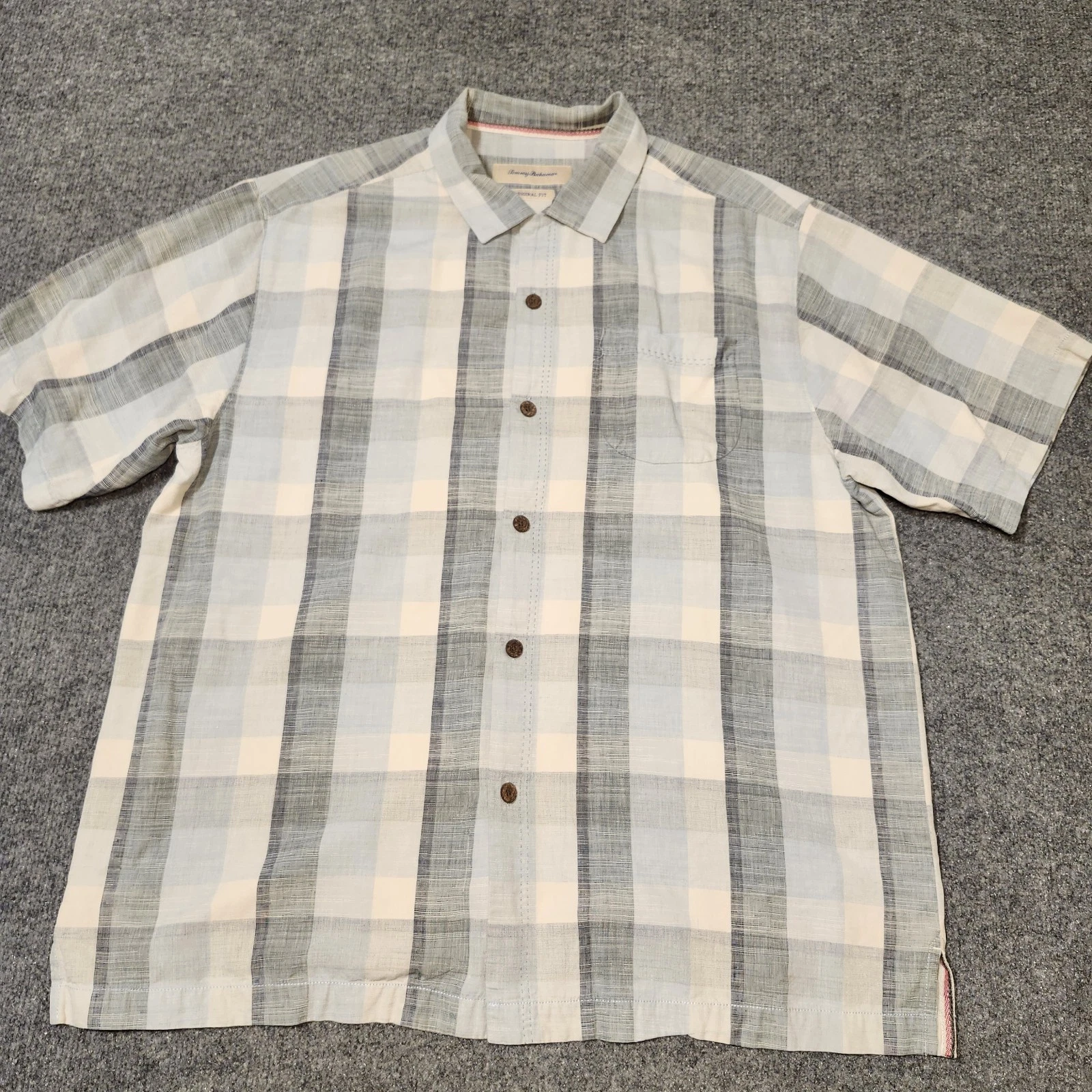 Tommy Bahama Shirt Mens Large Blue Green Plaid Silk Button Front