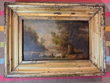 Tableau Ancien Huile Panneau  carton paysage  Vaches Ecole Barbizon XIXe, signé