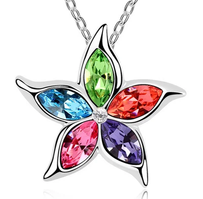 Collana Donna Argento Fiore Swarovsk Vari Colori Idea Regalo ragazza