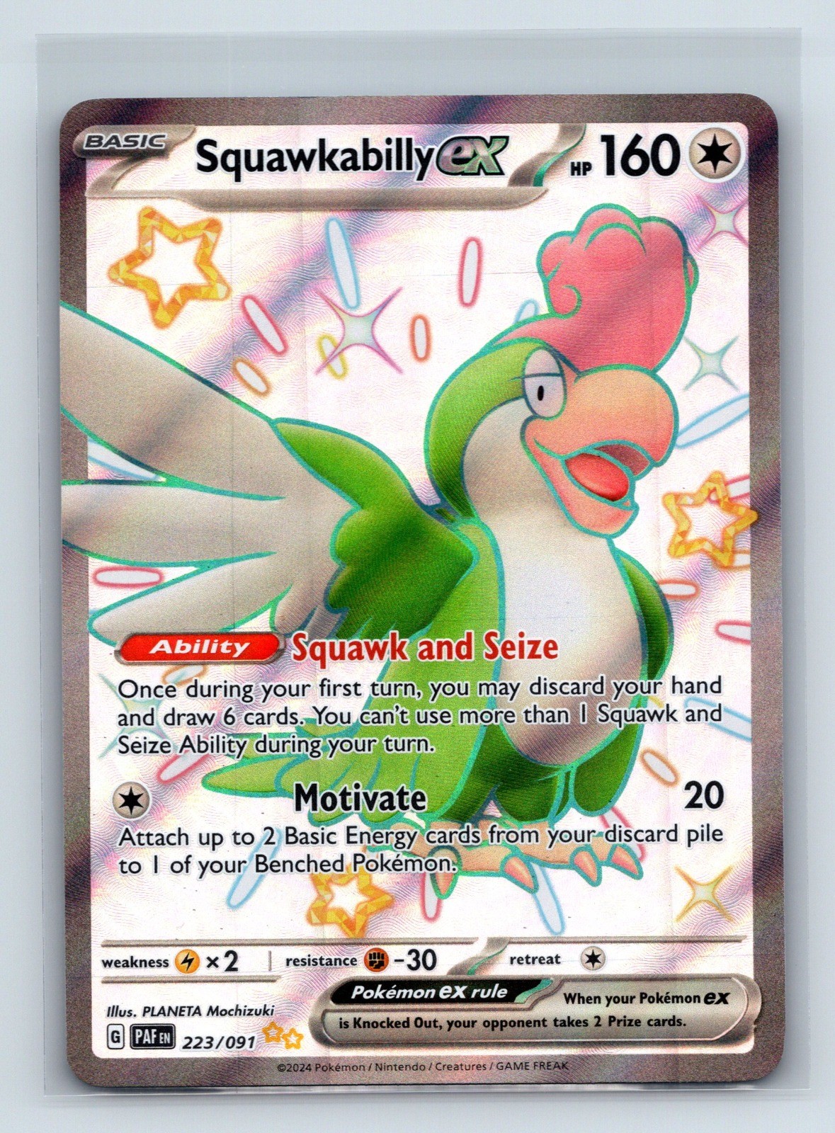 Squawkabilly ex Holo Shiny Ultra Rare SV: Paldean Fates 223/091 NM