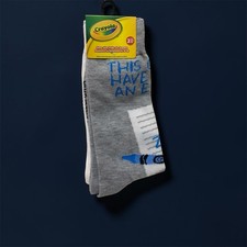 Crayola Unisex unisex Crew Socks Shoe Size 6-12 2 Pairs Gray/White Cotton