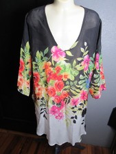 Johnny Was Floral Colorful Print 3/4 Sleeve Blouse Top Boho Size M
