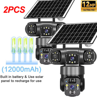 2PCS Solar Battery Powered Wireless WiFi Home Security Camera System Outdoor US