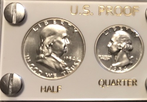 1954 US Silver Proof Set Frosty Gem Coins White Capital Holder Display Box - 第 2/12 張圖片