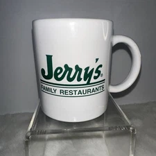 VTG Jerry's Family Restaurant Coffee Mug Cup Tea White & Green Cook Collectible