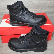 Nike Manoa '17 LTR Leather Durable Hiking Boots Boys Size 5Y Black Triple Black