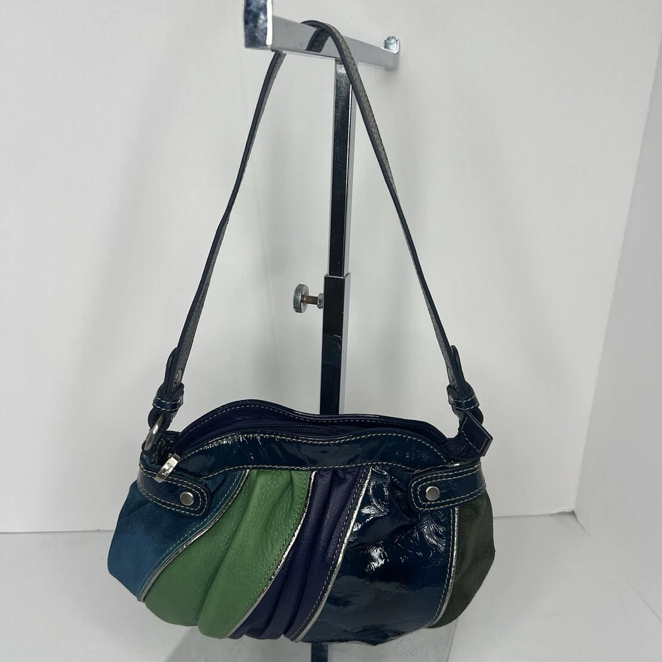 Fossil Geometric Blue/Green Patent & Soft Leather Small Baguette Shoulder Bag - Image 2 of 4
