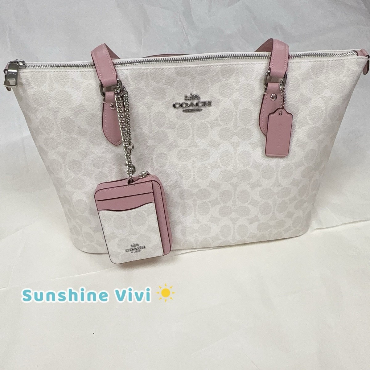 NWT COACH Bundle CW381 Gallery Tote Bag&CW883 Zip Card Case Chalk