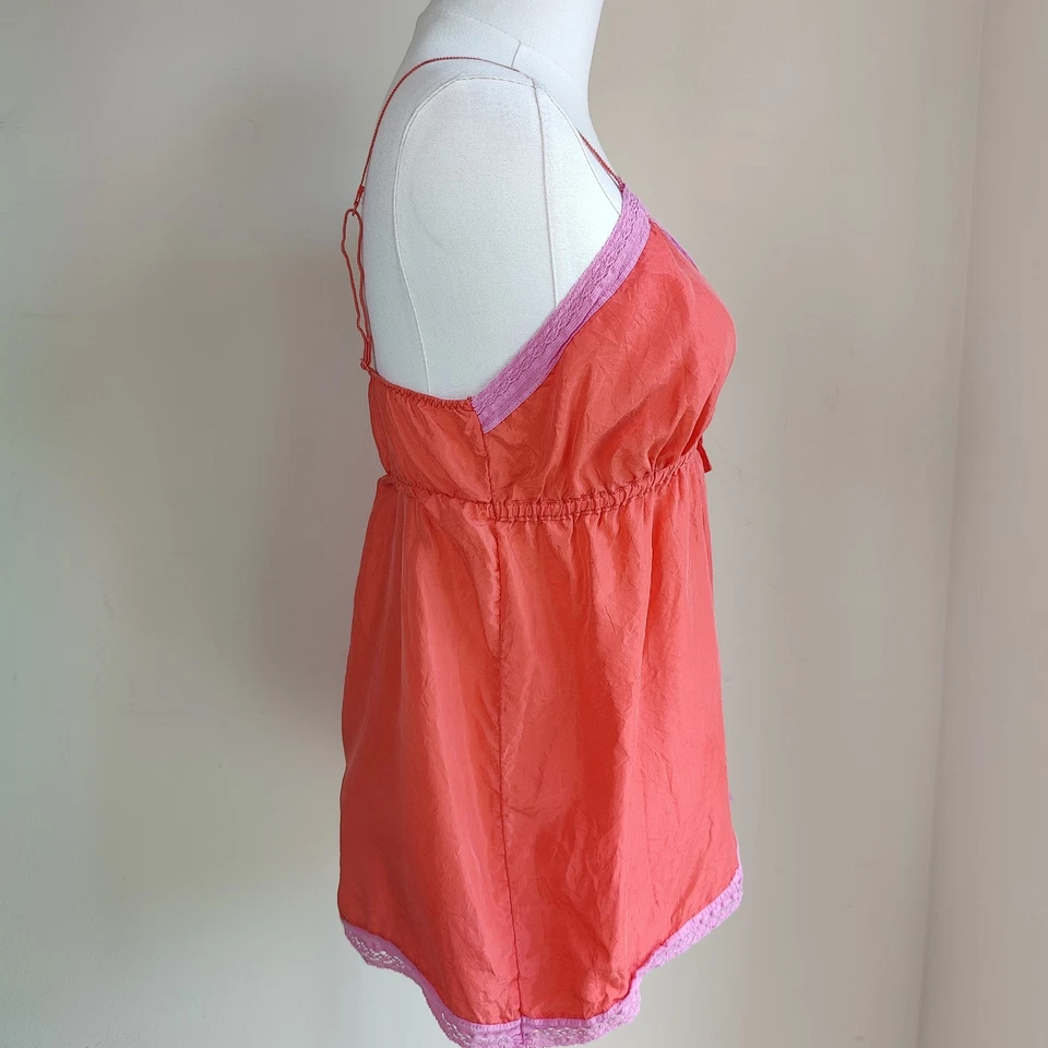 VTG Victoria Secret PINK Camisole Silk Orange Pink Lace Rare Babydoll Sz Small - Image 4 of 4
