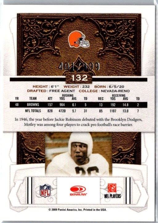 2009 Donruss Classics #132 Marion Motley #/999 - Image 2 of 2