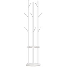 Garderobenständer, Kleiderständer, Baumform in Weiß, 8 Haken, Ablagen, modern