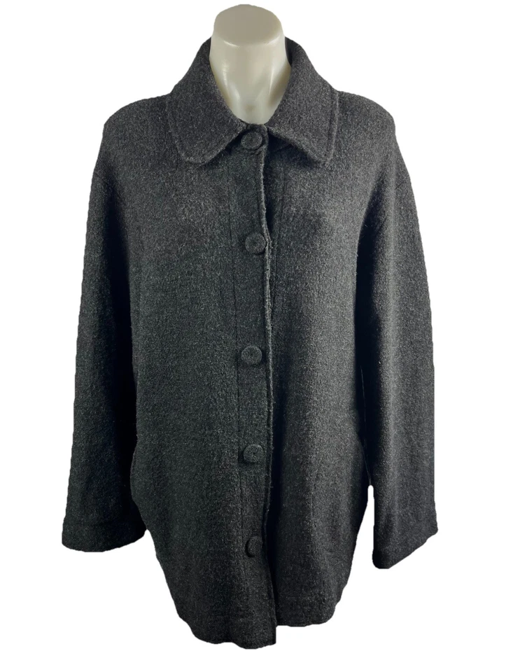 MAGGIE T Charcoal Grey 100% Wool Jacket/ Cardigan Plus Size 18-20 - image 3 of 4