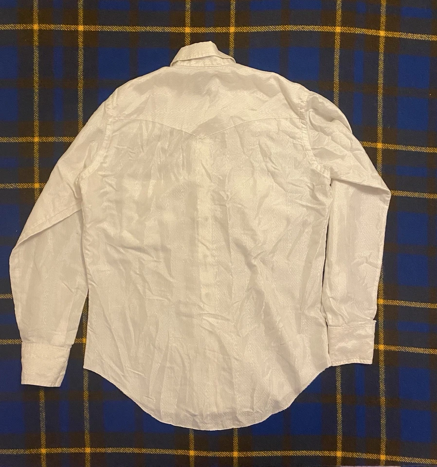 Vintage 1960s Wrangler Western Pearl Snap Button Up Shirt Brocade Size L - Image 2 of 4