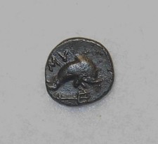 Caria, Myndos, AE 11, 386-300 v. Chr., Poseidon / Delphin, sehr guter Zustand