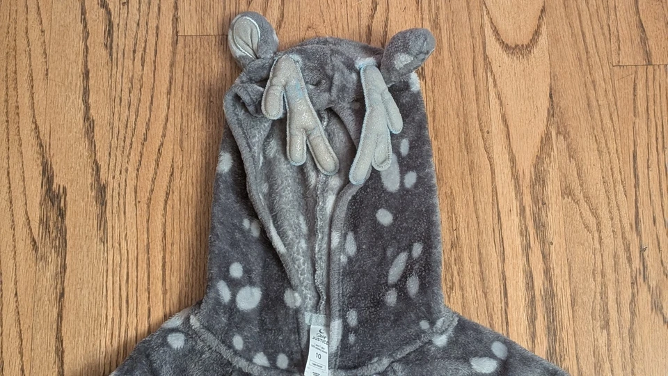 Pijama de una pieza de reno Justice Girls, niños talla 10, disfraz gris Navidad Foto 2 de 4