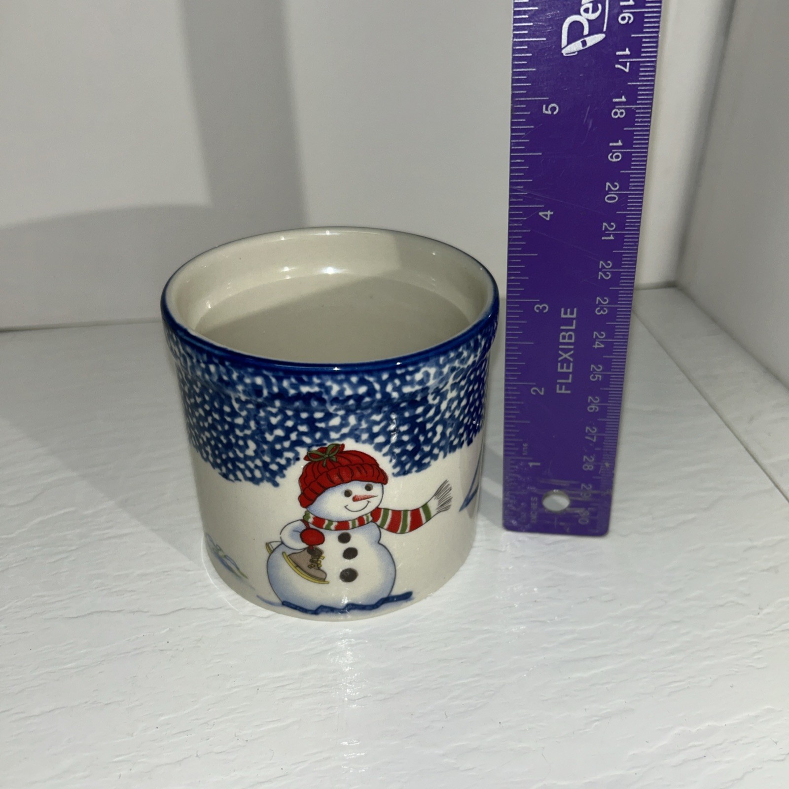 Thomson pottery Snowman Cup Candle/Candy/sugar Holder 3.25”