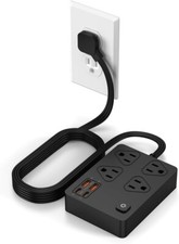 Flat Plug Power Strip Surge Protector, 5Ft Ultra Thin Extension Cord with 4 USB