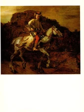 1967 Vintage REMBRANDT "THE POLISH RIDER" Full COLOR offset Art Lithograph Print