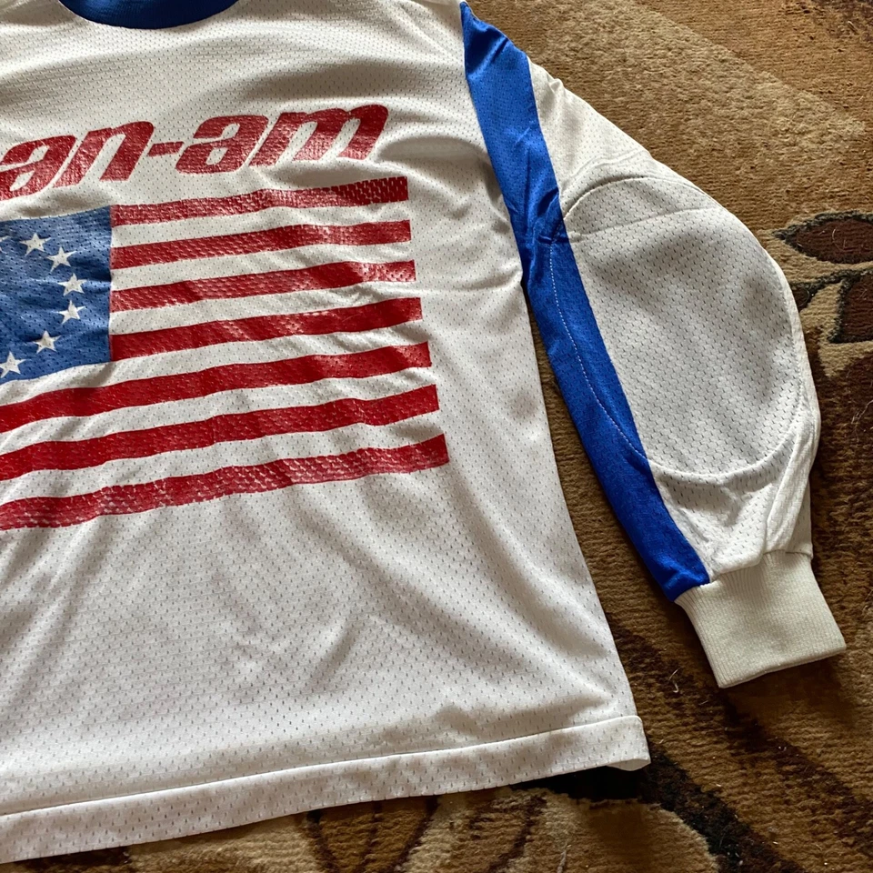 80s Vintage Can-am Malcolm Smith MSR Motocross Racing Jersey Big Flag Logo Foto 4 de 4