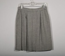 Vintage Lands End Black Houndstooth Wool Tweed Dark Academia Pleated Skirt 14P