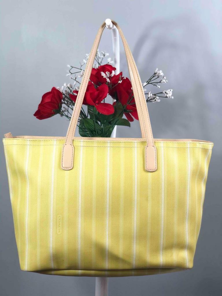 COACH Legacy Weekend Ticking Yellow Stripes PVC Large Shoulder