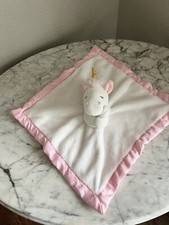 Carters Unicorn Lovey Security Blanket White Fleece Pink Satin