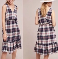 NWT Anthropologie ISABELLA SINCLAIR Dickens Plaid Dress, size S V Neck