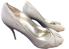 Metallic Silver Sparkle The Touch of Nina open peep 3" heel Pumps wrap Toes sz 6