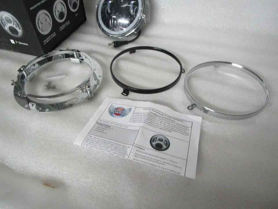 99-13 Harley Davidson FLH Touring 定制动力光环 7 英寸黑色 LED 车头灯 — 第 2/4 张图片