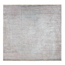 11'8" x 11'8" Green Hand Knotted Zoroastrian Design Square Wool Silk Rug R87643