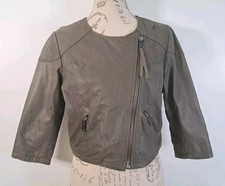 Firetrap 'aberton' Jacket Grey Leather Short Biker Asymmetric Women's Size Xs