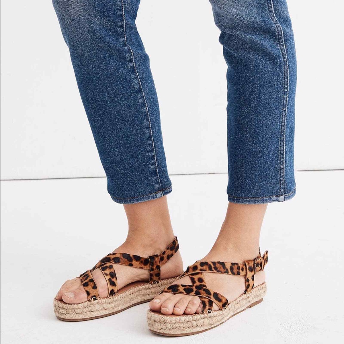 Madewell The Malia Espadrille Sandal In Leopard Calf Hair Women Size NEW
