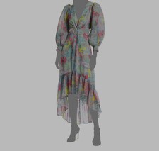 $695 Alice + Olivia Women's Blue V-Neck Twist Front Maxi Dress Size 0